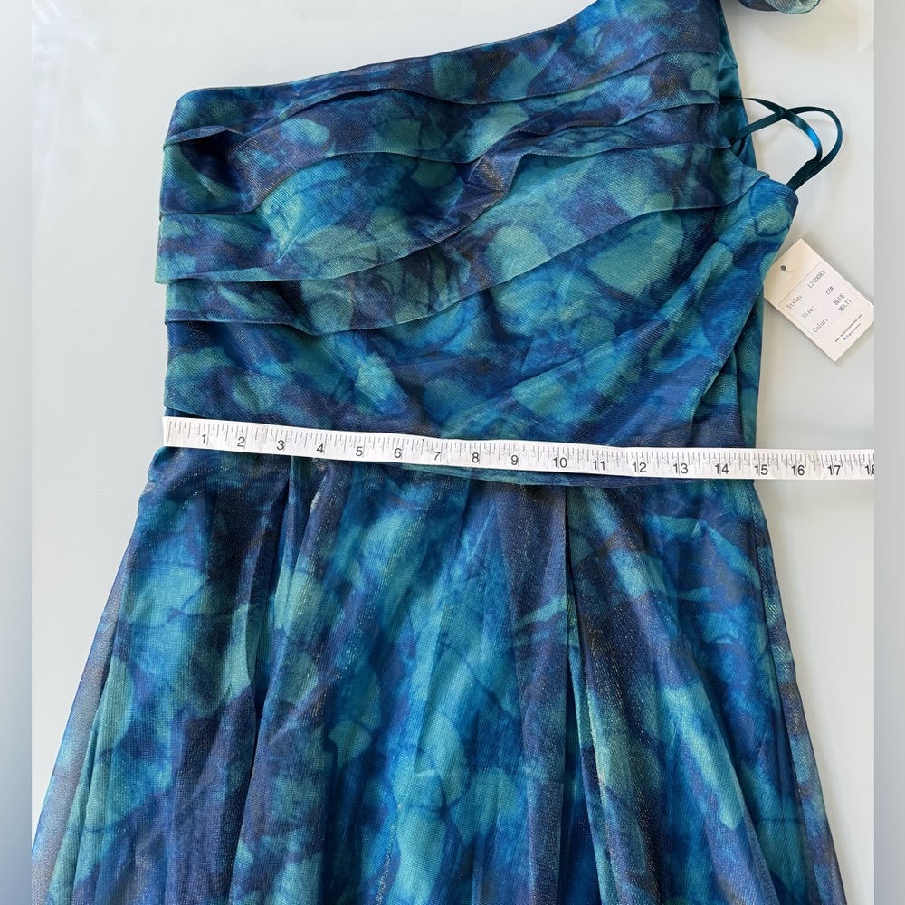 NWT Rene Ruiz Collection Blue Multi One-Shoulder Gown Size 12 - Picture 7 of 11